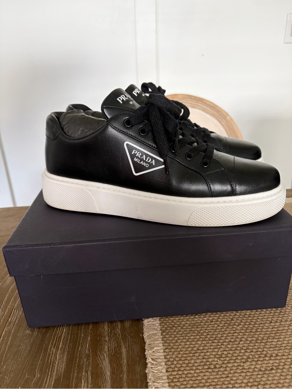 Prada Black Leather Low-Top Sneakers Size 41